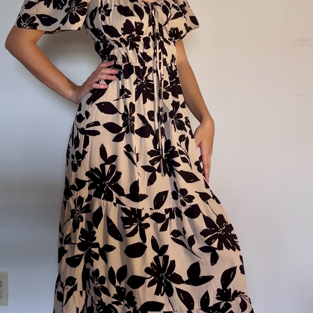 Floral Black and Cream Maxi Dress
